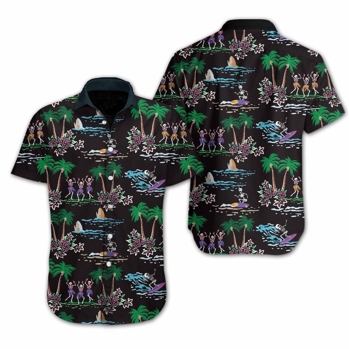 Skeleton Beach At Night Design Hawaiian Shirt,Hawaiian Shirt Gift, Christmas Gift