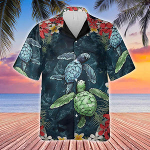 Lively Underwater Life With Hibisucs Turtle Hawaiian Shirt, Hawaiian For Gift