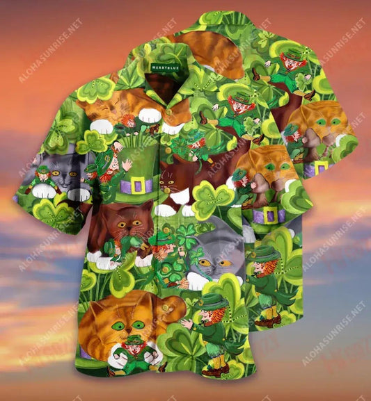 Fuair ​​​​mé Tusa Leiprechauns Meow Léine Haváís Aigéan Muinchille Gearr Léinte Haváís Saincheaptha Patrún Léine Haváís, Bronntanas Léine Haváís, Bronntanas Nollag