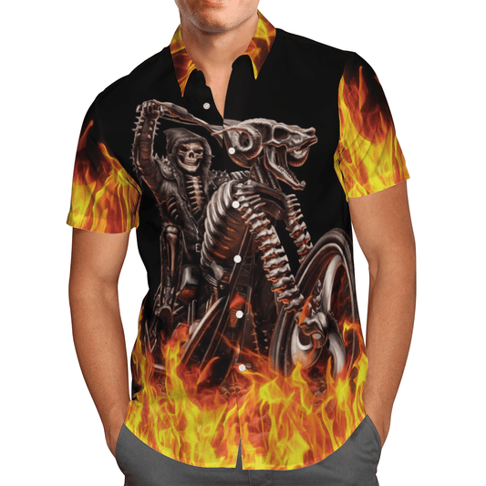 CBiker Skull in Fire Léine Haváís, Léine Haváíais, Bronntanas Nollag