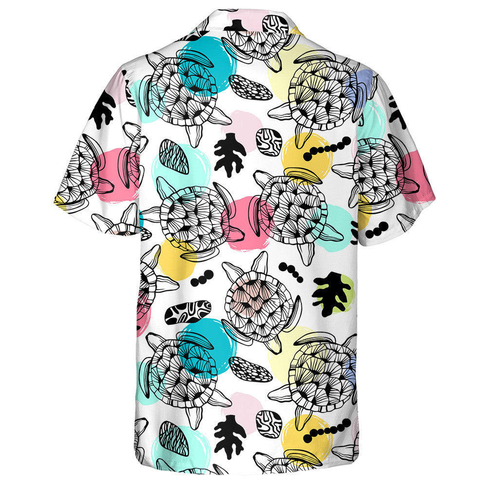 Hand Drawn Vintage Style With Sea Turtles Hawaiian Shirt, Hawaiian Shirt Gift, Christmas Gift