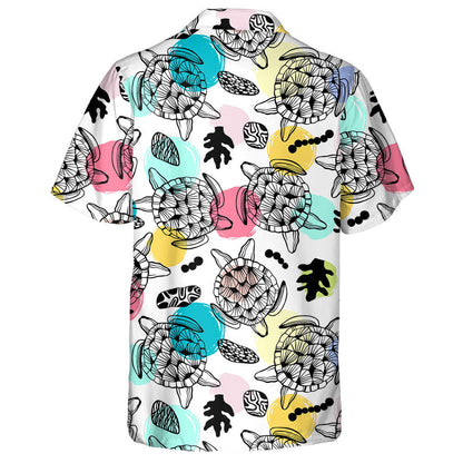 Hand Drawn Vintage Style With Sea Turtles Hawaiian Shirt, Hawaiian Shirt Gift, Christmas Gift