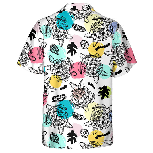 Hand Drawn Vintage Style With Sea Turtles Hawaiian Shirt, Hawaiian Shirt Gift, Christmas Gift
