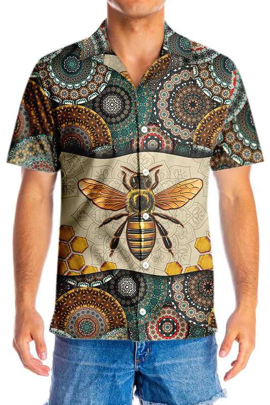 Tribal Beauty Boho Mandala Bee Design Hawaiian Shirt,Hawaiian Shirt Gift, Christmas Gift
