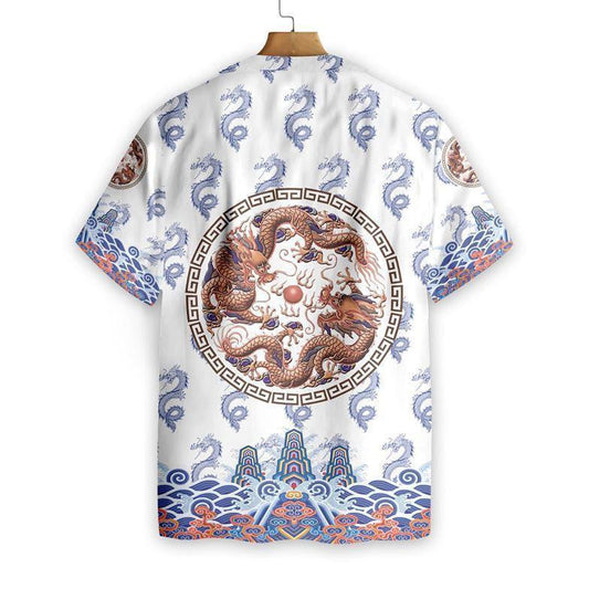 Chinoiserie Dragon White Artistic Background Design Hawaiian Shirt,Hawaiian Shirt Gift, Christmas Gift