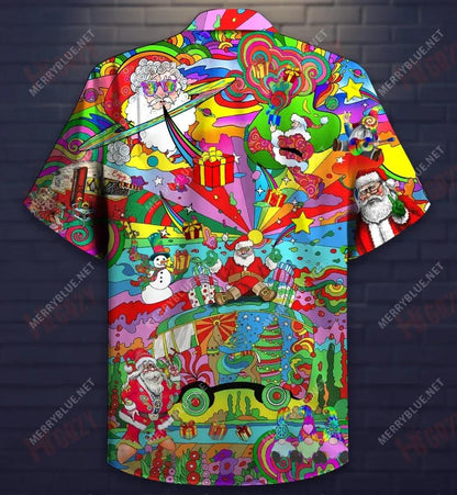 Santa Hippie Everywhere You Go Short Hawaiian Shirt Vacation Aloha Shirt Vintage Hawaiian Shirts Hawaiian Shirts For Men, Hawaiian Shirt Gift, Christmas Gift