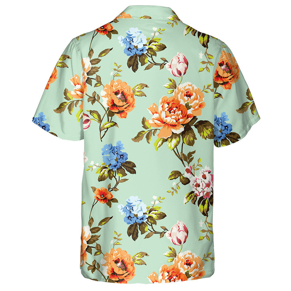 Drawing Vintage Roses Tulips Vivid Flower Garden Design Hawaiian Shirt, Hawaiian Shirt Gift, Christmas Gift