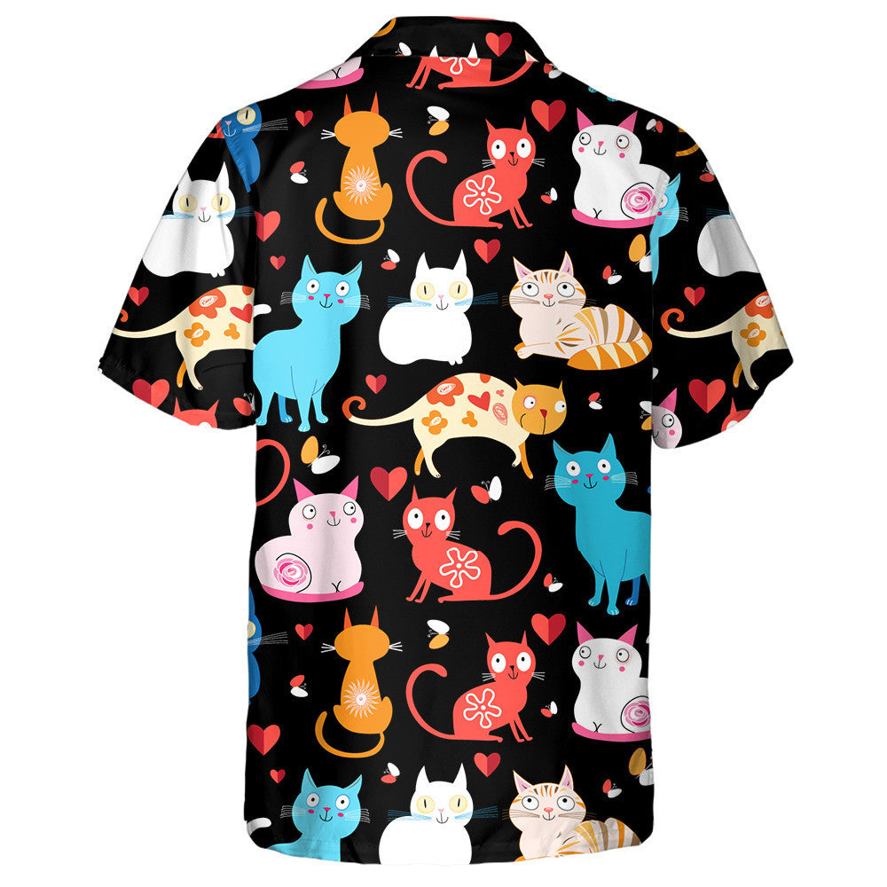 Bright Colored Cats On A Black Background Hawaiian Shirt, Hawaiian Shirt Gift, Christmas Gift
