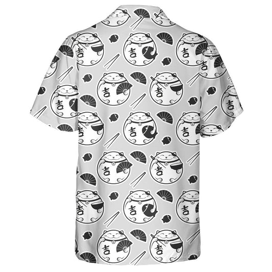 Lucky Maneki Neko Cat Fish And Chopsticks Hawaiian Shirt, Hawaiian Shirt Gift, Christmas Gift
