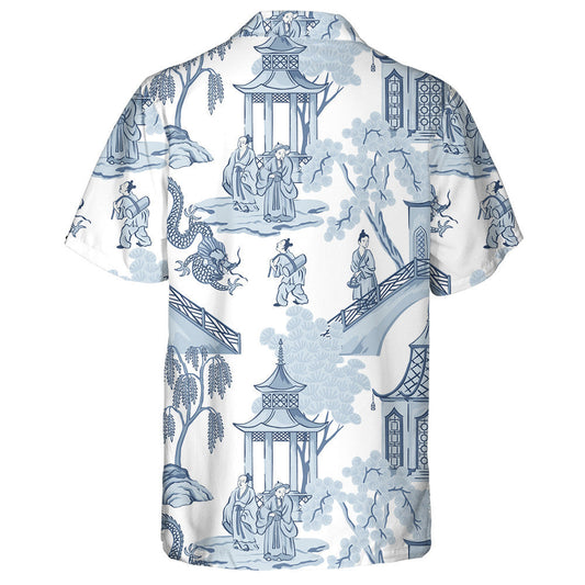 Vintage Chinese Pagoda Dragons On White Background Hawaiian Shirt, Hawaiian Shirt Gift, Christmas Gift