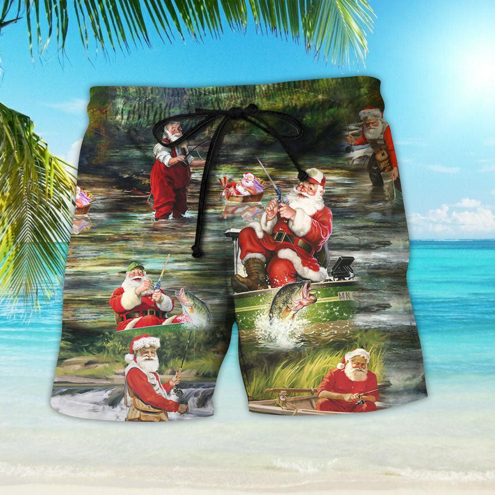 Christmas Santa Hawaiian Shirt - Merry Fishmas And A Happy New Reel Christmas Hawaiian Shirt - Christmas Gift_Hawaiian Shirt Gift, Christmas Gift