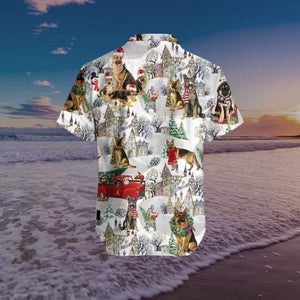 Falling Snow Christmas German Shepherds Design Hawaiian Shirt, Hawaiian Shirt Gift, Christmas Gift