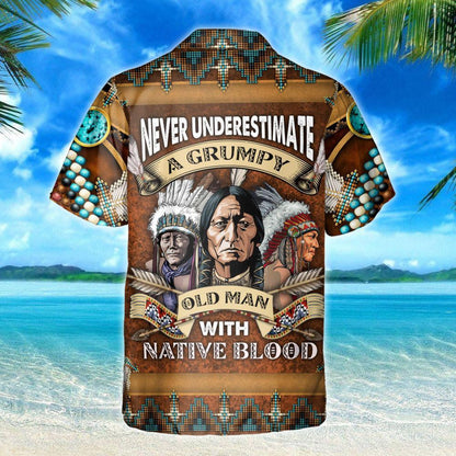 Tribe Design Hawaiian Shirt Grumpy Old Man With Native Blood, Hawaiian Shirt Gift, Christmas Gift