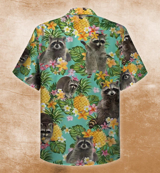 Cute Raccoon With Flowers And Fruits In Jungle Hawaiian Shirt, Hawaiian Shirt Gift, Christmas Gift