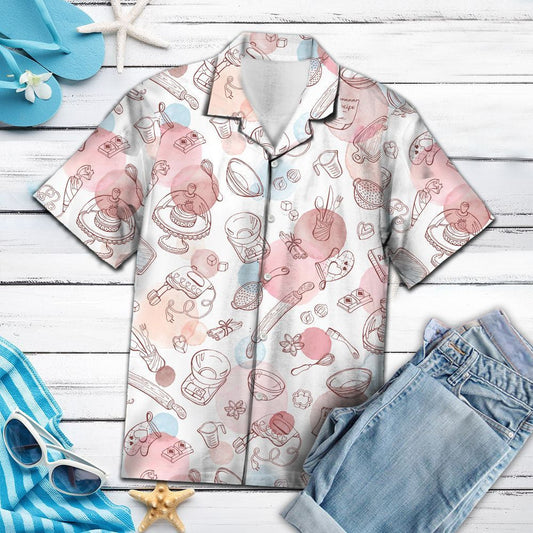 Watercolor Hand Drawn Baking Life For Ladies Hawaiian Shirt, Hwaiian For Gift