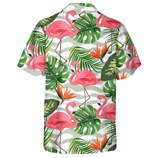 Tropical Background With Exotic Plants And Flamingo Hawaiian Shirt, Hawaiian Shirt Gift, Christmas Gift
