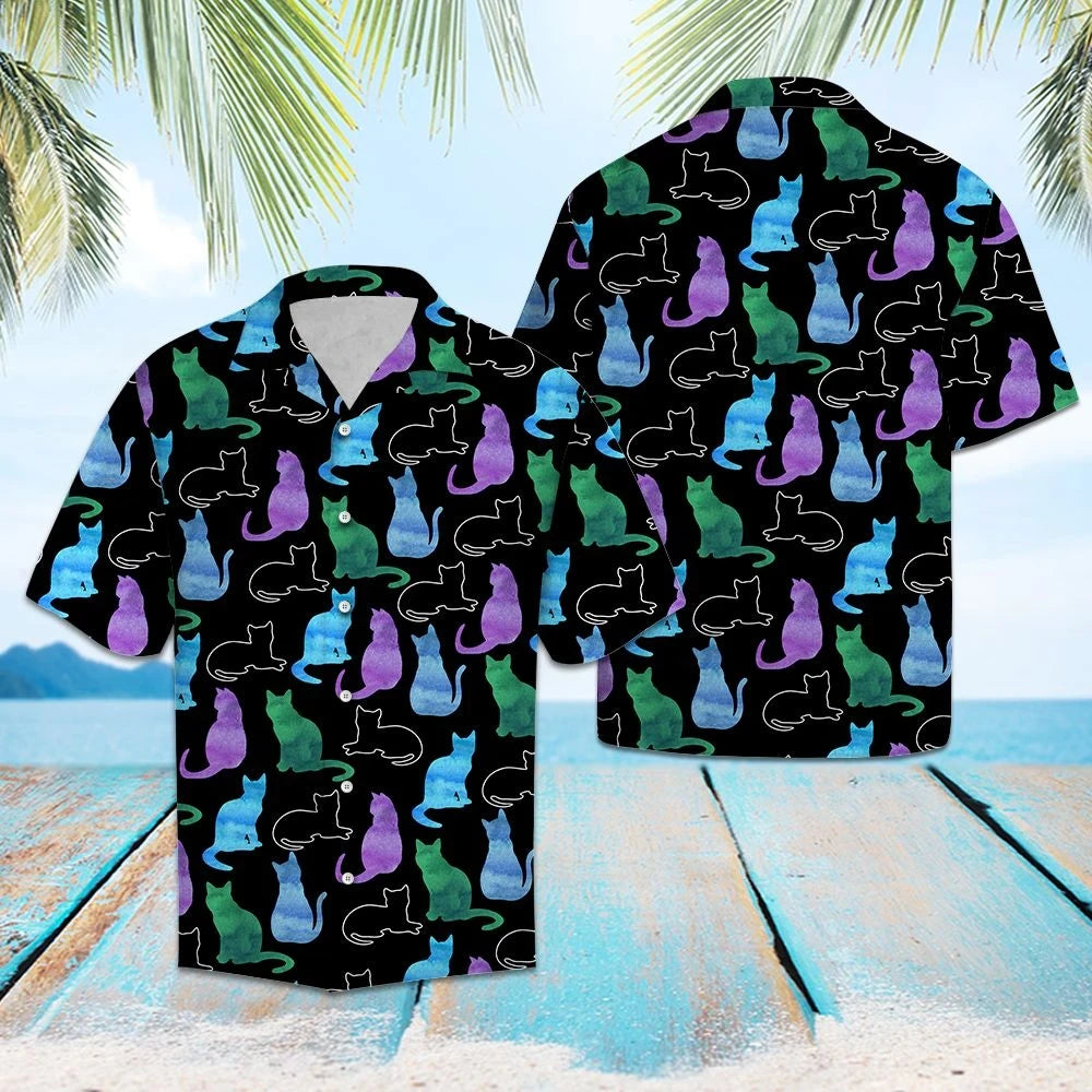 Special Cat Color Shadow Pattern Hawaiian Shirt,Hawaiian Shirt Gift, Christmas Gift