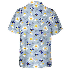 Blue Wing Bees And Chamomile Flowers Hawaiian Shirt, Hawaiian For Gift