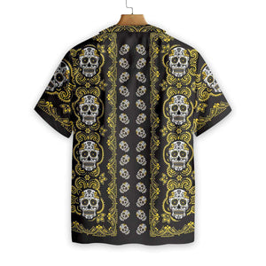 Yellow Sugar Skull Style Pretty Ornamental Hawaiian Shirt,Hawaiian Shirt Gift, Christmas Gift