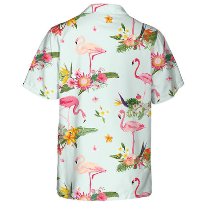 Flamingo Bird And Colorful Tropical Flowers Hawaiian Shirt,Hawaiian Shirt Gift, Christmas Gift
