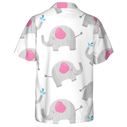 Gray Cute Elephant With Pink Ears Hawaiian Shirt,Hawaiian Shirt Gift, Christmas Gift