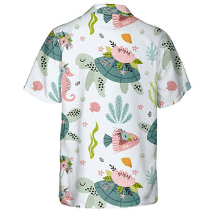Colorful Turtle And Sea Life Illustrations Hawaiian Shirt,Hawaiian Shirt Gift, Christmas Gift