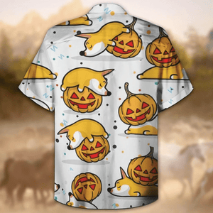 Funny Corgi On Halloween Pumpkin Dramatic Hawaiian Shirt,Hawaiian Shirt Gift, Christmas Gift