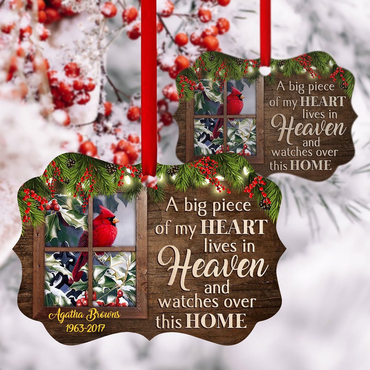 Tá Píosa Mór Mo Chroí ina chónaí ar neamh - Cuimhneachán Pearsanta Cairdinéal Éan Ornáide Alúmanam, Bronntanas Nollag, Maisiú Nollag