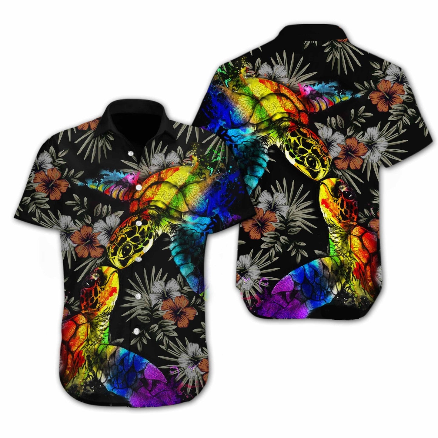 Colorful Turtle Lgbt Flower Design Hawaiian Shirt,Hawaiian Shirt Gift, Christmas Gift