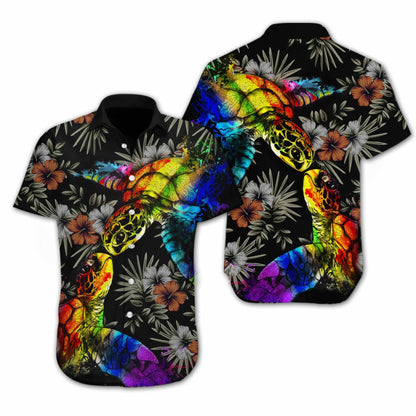 Colorful Turtle Lgbt Flower Design Hawaiian Shirt,Hawaiian Shirt Gift, Christmas Gift