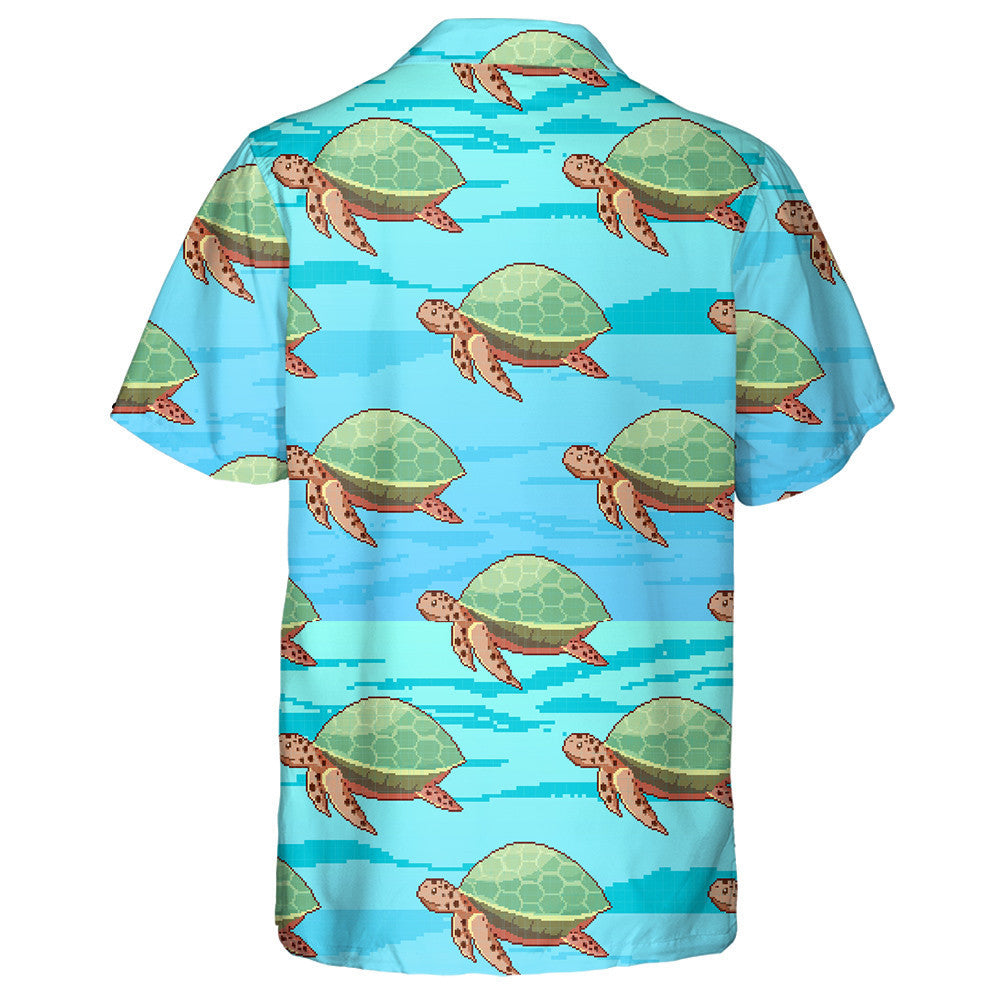 Green Sea Pixel Turtles In The Ocean Hawaiian Shirt, Hawaiian Shirt Gift, Christmas Gift