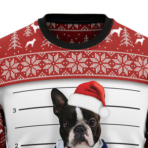 I Knocked Over The Christmas Tree Boston Terrier Ugly Sweater, Christmas Ugly Sweater