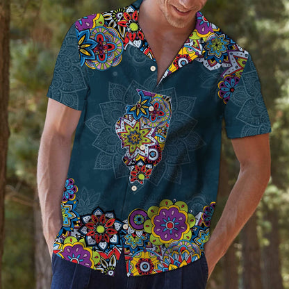 Map Of Illinois Mandala Style Flower Patchwork Hawaiian Shirt, Hawaiian Shirt Gift, Christmas Gift
