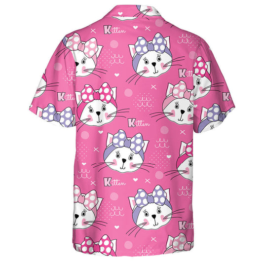 White Cat Face On Pink Background Hawaiian Shirt, Hwaiian For Gift