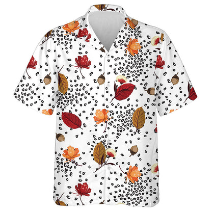 Trendy Autumn Leaves Pine Nuts And Leopard Hawaiian Shirt, Hawaiian Shirt Gift, Christmas Gift