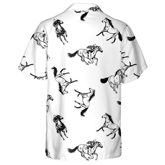 Hand Drawn Sketch Style Horses And Jockeys Hawaiian Shirt, Hawaiian Shirt Gift, Christmas Gift