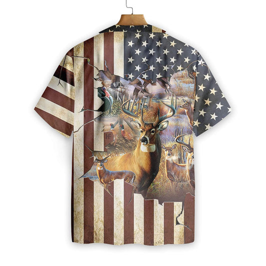 American Hunter Rustic US Flag Pattern Hawaiian Shirt,Hawaiian Shirt Gift, Christmas Gift