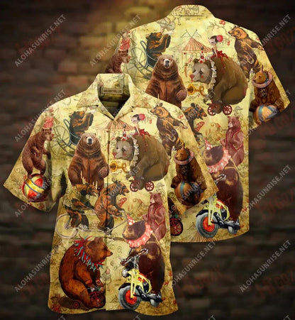 Circus Bears Unisex Short Sleeve Shirt Vacation Short Sleeve Tactical Hawaiian Shirt Hawaiian Shirt Pattern_Hawaiian Shirt Gift, Christmas Gift