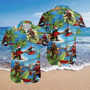 Awesome Christmas Santa Bigfoot Design Hawaiian Shirt, Hawaiian For Gift