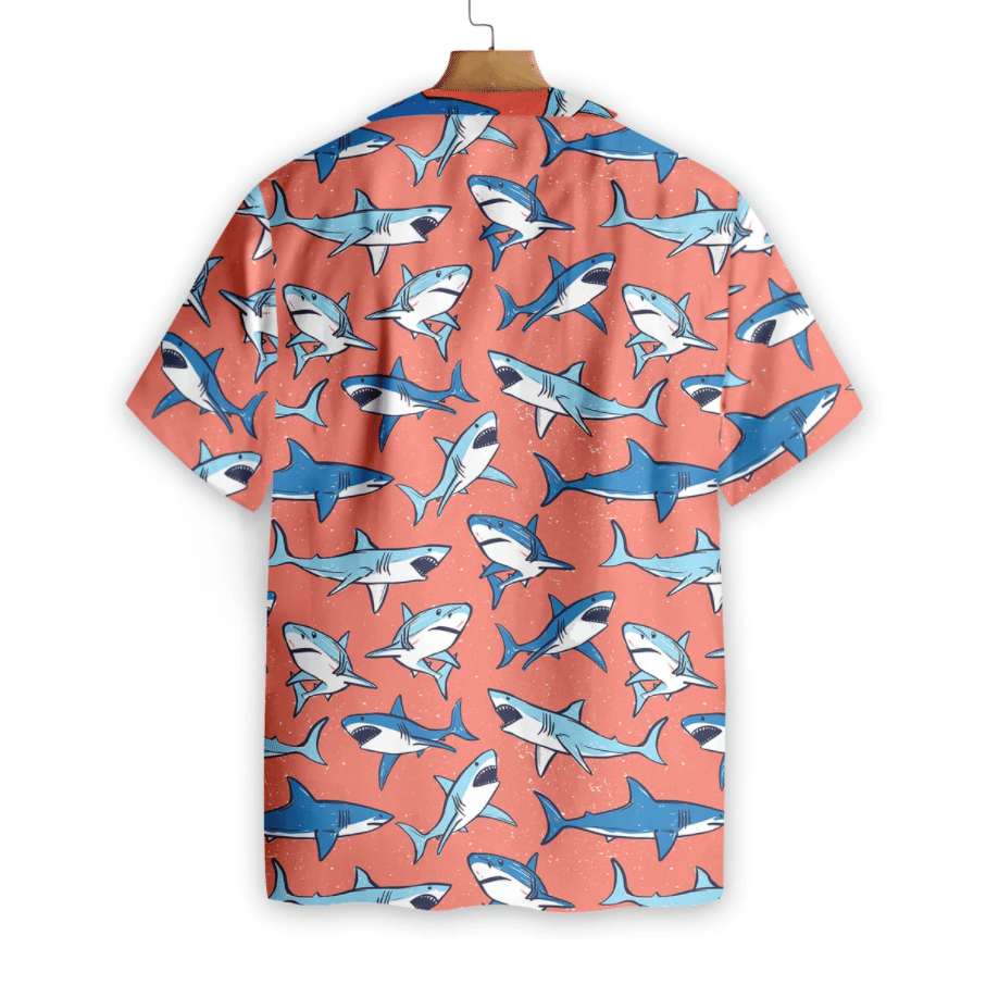 Shark On Orange Background Pattern Hawaiian Shirt,Hawaiian Shirt Gift, Christmas Gift