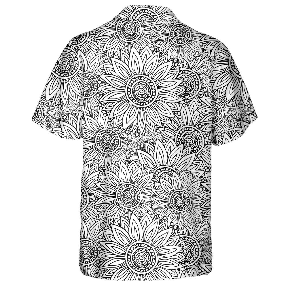 None Colored Pattern With Sunflowers Doodle Style Hawaiian Shirt, Hawaiian Shirt Gift, Christmas Gift
