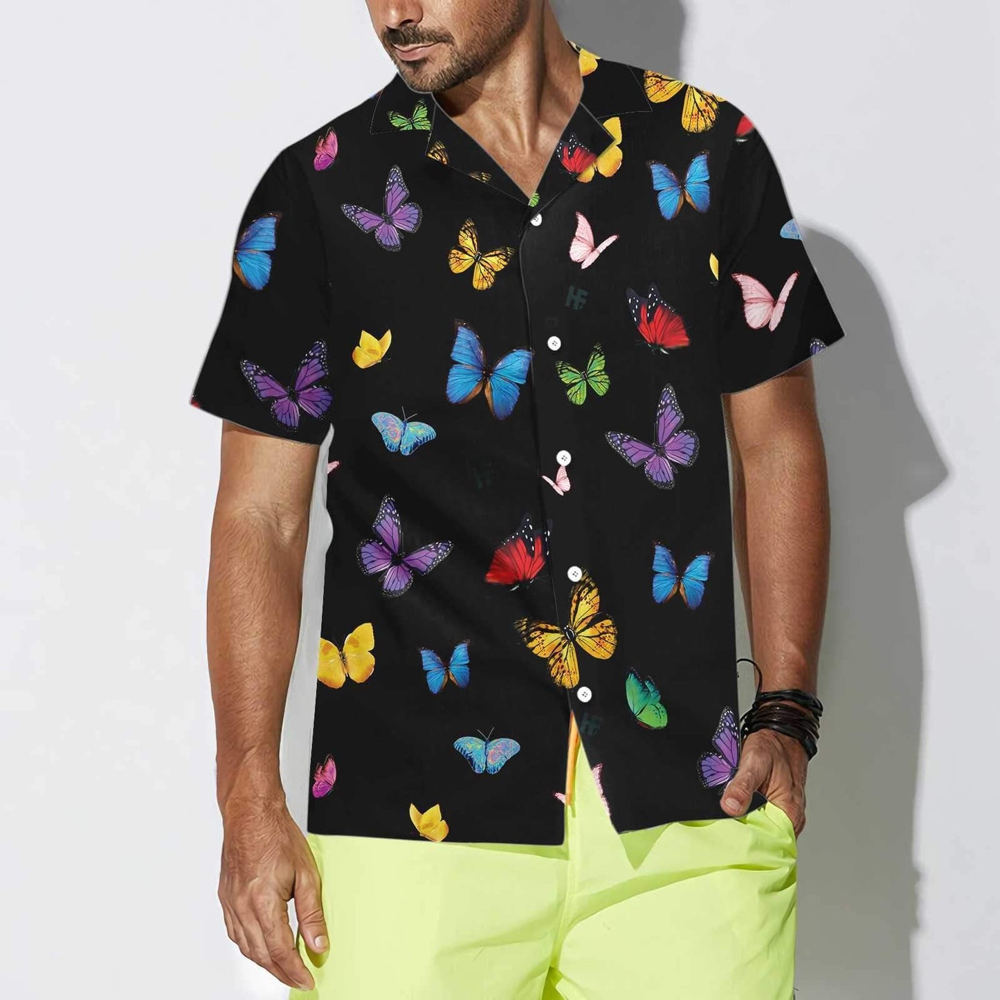 Bright Colored Butterflies Seamless Design Hawaiian Shirt, Hawaiian For Gift