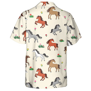 Beautiful Farm Countryside Different Breeds Horses Among Flowers Hawaiian Shirt, Hawaiian Shirt Gift, Christmas Gift