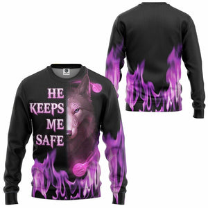 3D Wolf Pink He Keep Me Safe Custom Tshirt Hoodie Apparel