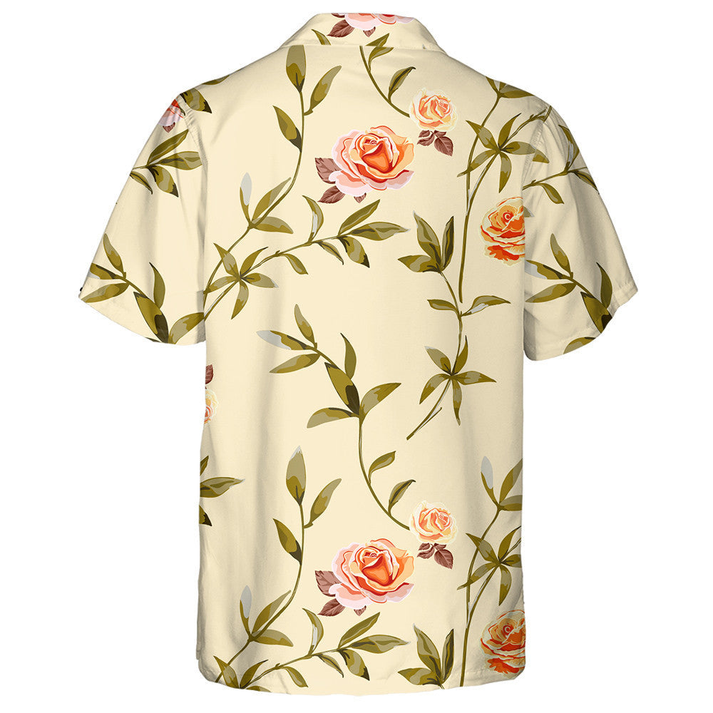 Cúlra Bláthanna Trendy Le Bláthanna Rósanna Oráiste Buí Léine Haváís, Bronntanas Léine Haváís, Bronntanas Nollag