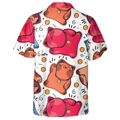 Maneki Neko Cat And Gold Dot Background Hawaiian Shirt, Hawaiian Shirt Gift, Christmas Gift