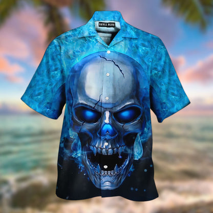Skull Blue Head Crazy Ornamental Hawaiian Shirt,Hawaiian Shirt Gift, Christmas Gift