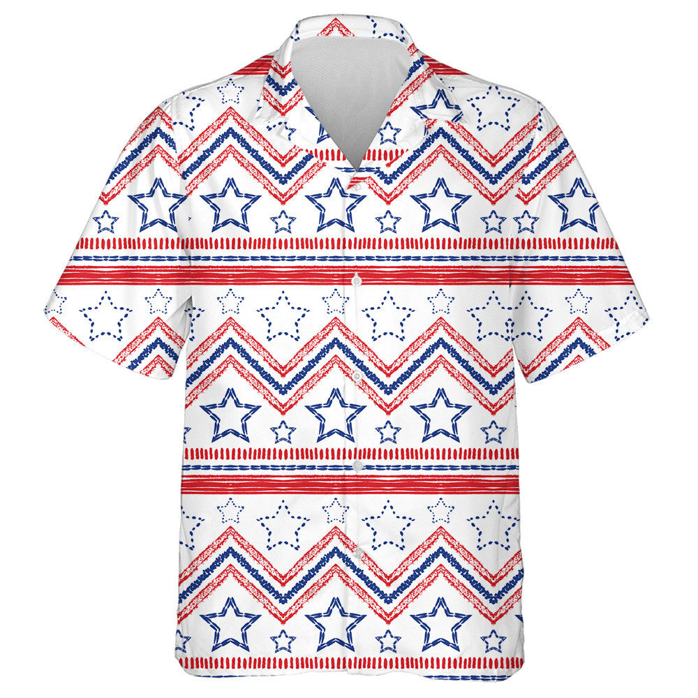 Tribal Ethnic Patriotic Red Blue American Stars Hawaiian Shirt, Hawaiian Shirt Gift, Christmas Gift
