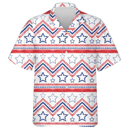 Tribal Ethnic Patriotic Red Blue American Stars Hawaiian Shirt, Hawaiian Shirt Gift, Christmas Gift