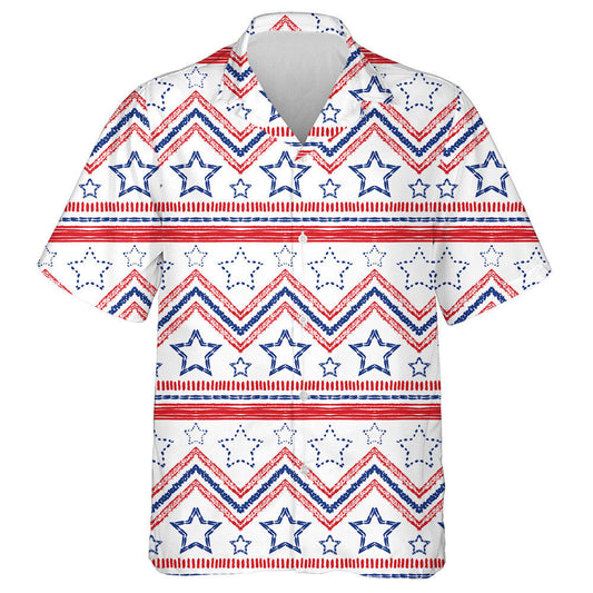 Tribal Ethnic Patriotic Red Blue American Stars Hawaiian Shirt, Hawaiian Shirt Gift, Christmas Gift